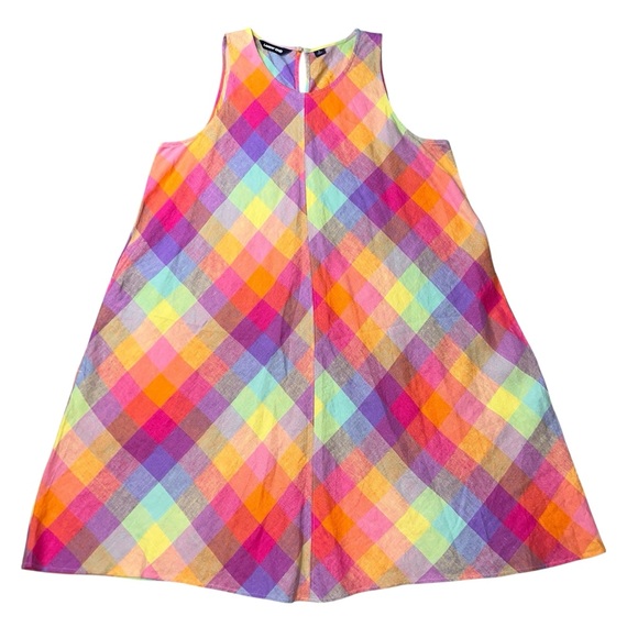 Lands' End Dresses & Skirts - NWOT Lands' End Linen Multicolor Plaid Swing Dress Large Sleeveless